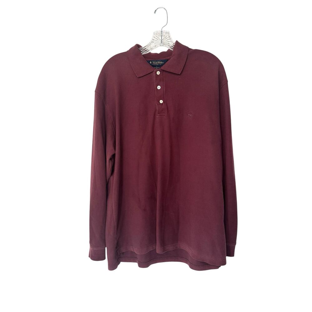 Brooks Brothers Polo Shirt Men's Burgundy Long Sleeve‎ Performance Knit Large